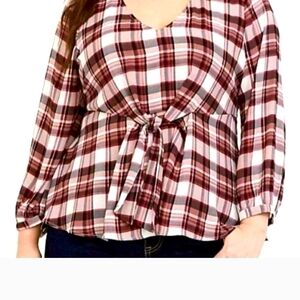 NWT Torrid Red and White Plaid Tie-Front Blouse